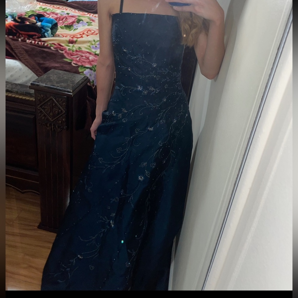 Montage by Mon Cheri Strapless Long Navy Blue Dress Size 0